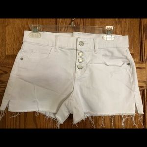 Button fly white denim shorts